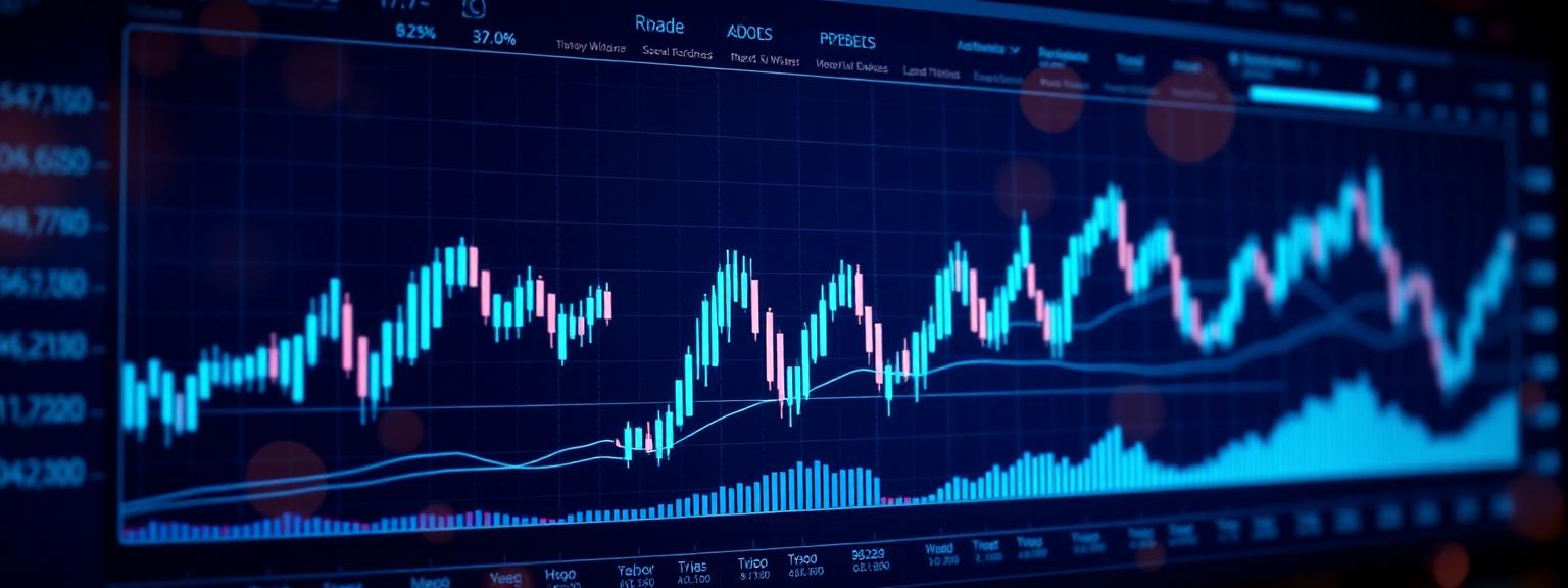 Tableau de bord d'analyse algorithmique avec graphiques chandeliers et indicateurs de trading