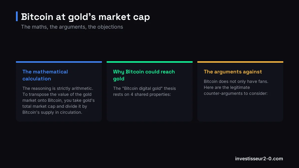 Bitcoin at gold's market cap: The mathematical calculation, Why Bitcoin could reach gold, The arguments against.