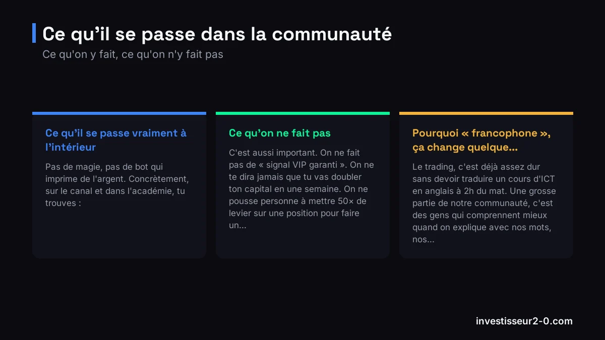 Ce qu'il se passe dans la communauté : Ce qu'il se passe vraiment à l'intérieur, Ce qu'on ne fait pas, Pourquoi « francophone », ça change quelque....