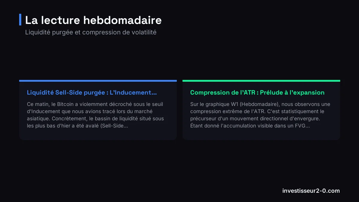 La lecture hebdomadaire : Liquidité Sell-Side purgée : L'Inducement..., Compression de l'ATR : Prélude à l'expansion.
