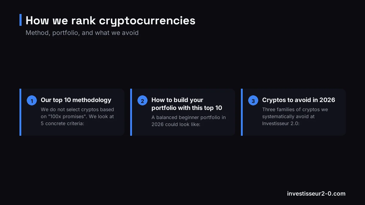 How we rank cryptocurrencies: Our top 10 methodology, How to build your portfolio with this top 10, Cryptos to avoid in 2026.