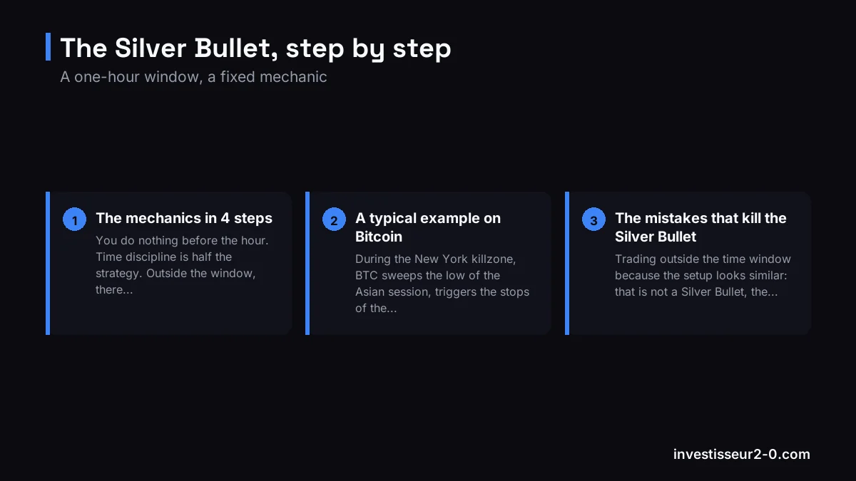 The Silver Bullet, step by step: The mechanics in 4 steps, A typical example on Bitcoin, The mistakes that kill the Silver Bullet.